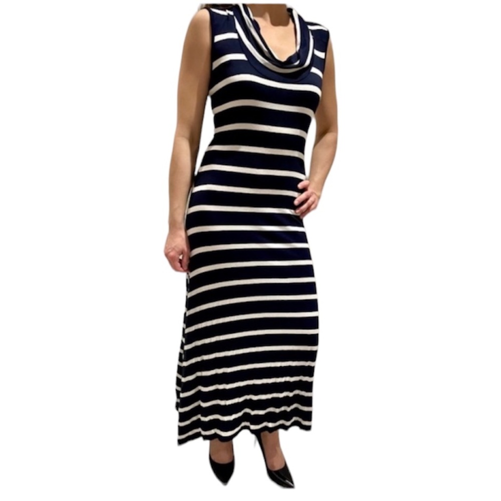 Michael Kors Tube Maxi Low High Dress Extra Long Nautical Striped with Cowl neck